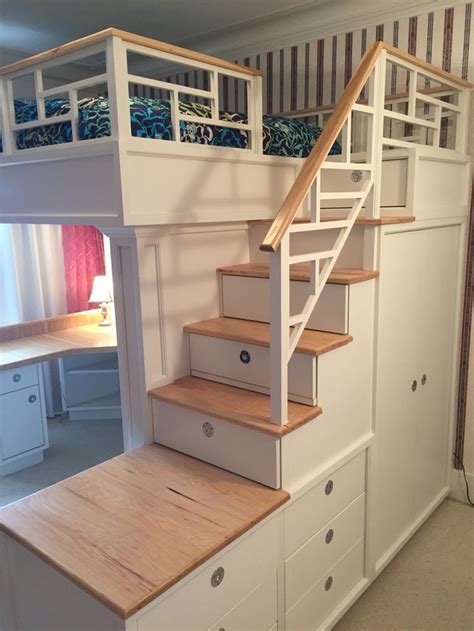 Loft Bed With Stairs Drawers Closet Shelves And Desk Build A Loft Bed Loft Spaces Bedroom