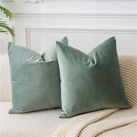 Juspurbet Sage Velvet Throw Pillow Covers 18x18 Inch Set Of 2 For