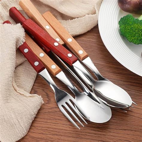 Luxury Wooden Handle Stainless Steel Flatware Set Camping Cutlery Place