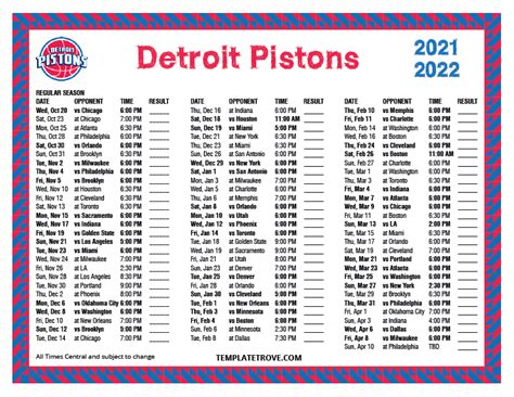 Printable 2021-2022 Detroit Pistons Schedule