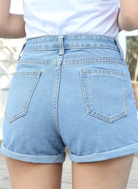 High Waist Wide Leg Rolled Up Loose Denim Shorts With Pockets