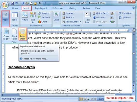Learn Microsoft Word 2007 Insert Tab It Distance Learning