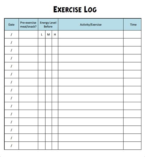 Exercise Log Template 8 Free Pdf Doc Download