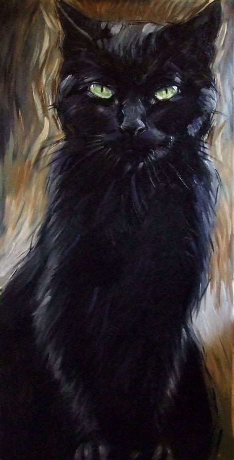 Big Black Cat Painting 24 X 48 Inches Original Oil Painting On Canvas