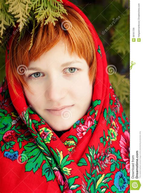 russian woman in a folk shawl stock image image of contrast flower 58161709