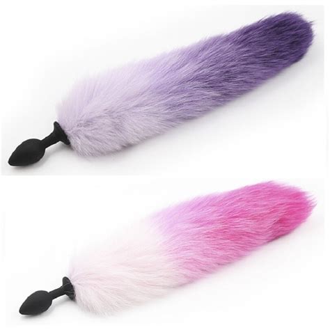New Silicone Black Anal Plug Beads Pink Purple Fox Tail Butt Plug Role