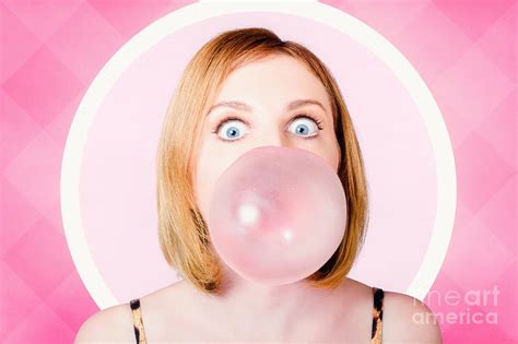70s pin up girl blowing pink bubble gum ball photograph by jorgo photography fine art america