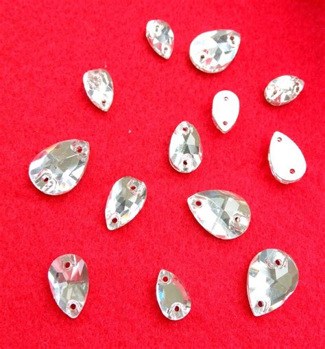 Sew On Crystals 2 Holes Tear Drop Clear Crystal AB Flat Back Etsy