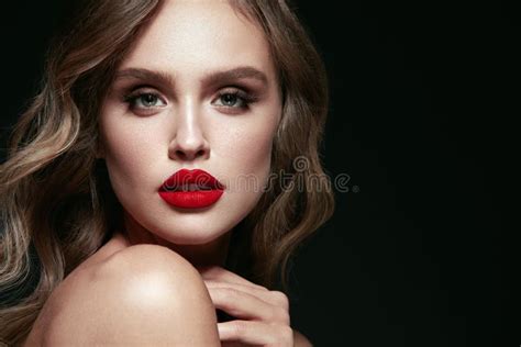 Beauty Face Beautiful Woman With Makeup And Red Lips Stock Image