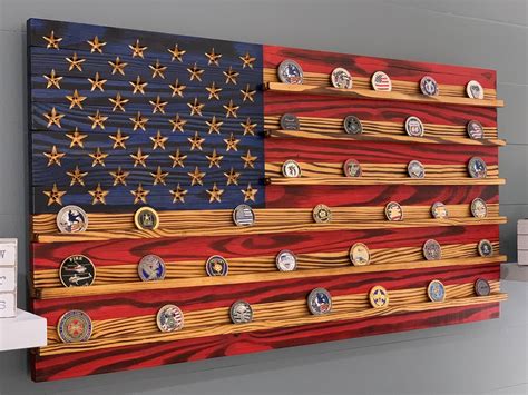 Custom Engraved American Flag Challenge Coin Table Top Display Rack