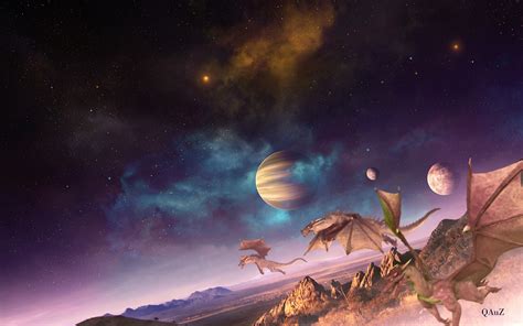 Outer Space Fantasy Art Digital Art Creatures Dragons Fantasy Planets
