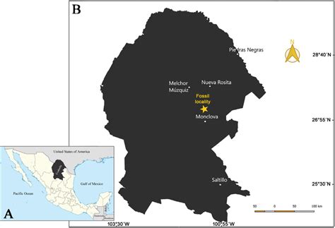 Geographic Location Of Coahuila Mexico And Sites Where Fossils Were