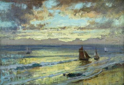 Frederick Arthur Bridgman Sunset 19th Century Oil Boats At Sea At