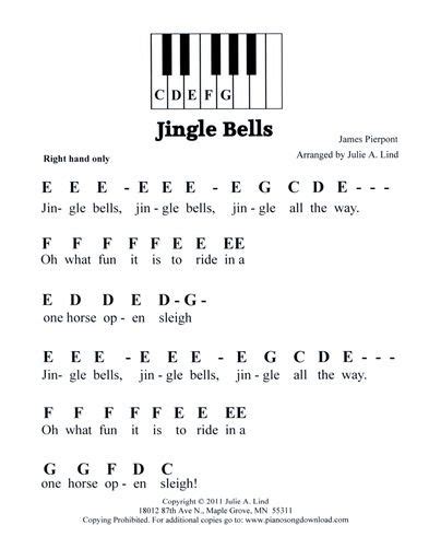 Simple piano songs with letters for piano players. Jingle Bells, easy pre-staff music with letters for beginning piano lessons. | Christmas Piano ...