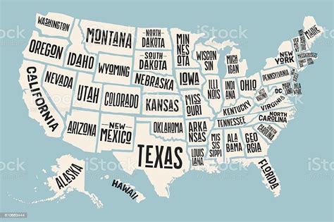 Poster Map United States Of America With State Names Stock Illustration