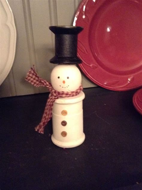 Snowman Made From Old Thread Spools Christmas Crafts Snowman Wooden