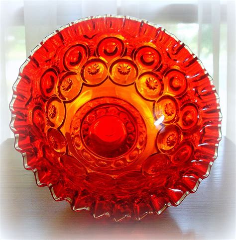 Vintage Red Amberina Cut Glass Bowl Own Pedestal Heavy