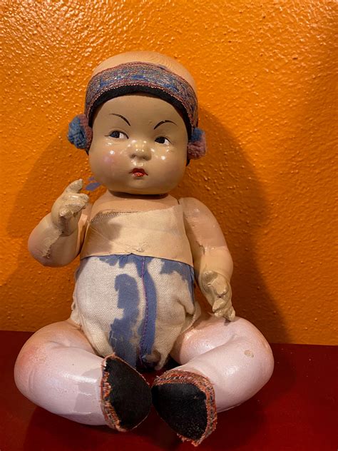Composición Antigua Muñeca Asiática Hecha En China Japón Etsy