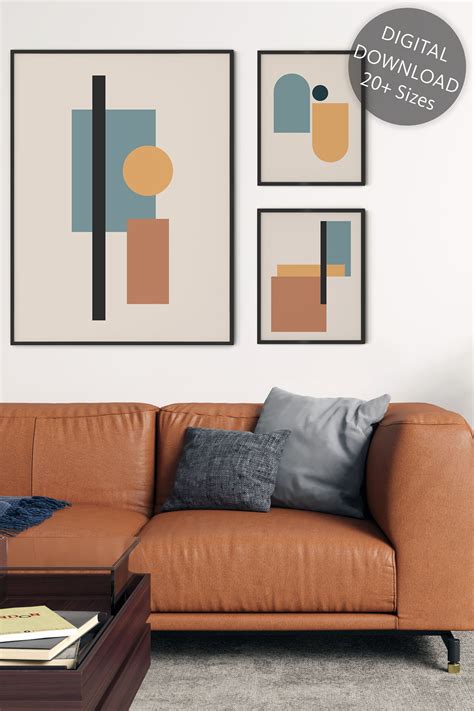 Abstract Set Of 3 Prints Abstract Geometric Shape Wall Art Etsy In
