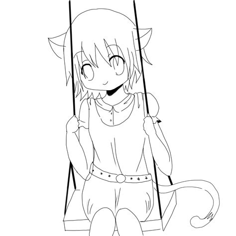 Cute Anime Cat Coloring Pages Neko Girl Lineart By Watereye On