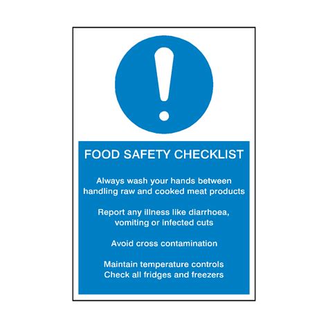 Food Safety Checklist Sign Pvc Safety Signs