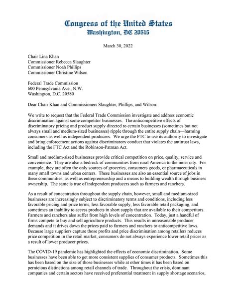 43 Members Of Congress Sign Letter To FTC Requesting Investigation And