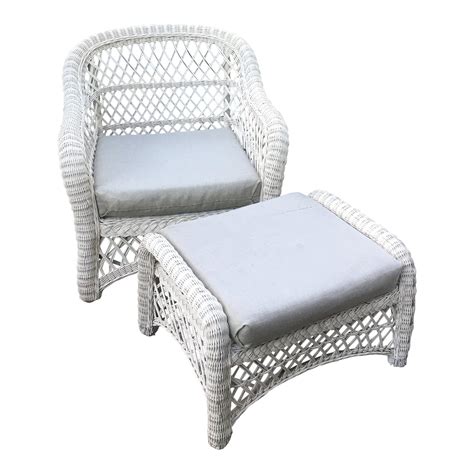 Buy wicker white chairs and get the best deals at the lowest prices on ebay! 1960s Vintage White Wicker Chair and Ottoman Set | Chairish
