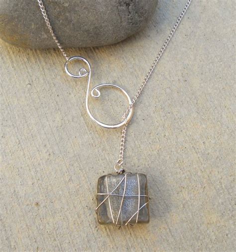 Silver Wire Wrapped Stone And Swirl Lariat Necklace 18 Etsy Silver