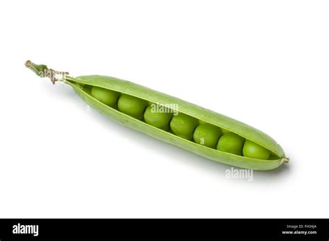 Fresh Raw Green Peas In A Pod Isolated On White Background Stock Photo