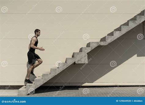 Concept Of Success And Achieving Your Goal Man Climbing Stairs Stock