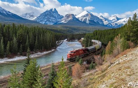 Wallpaper The Bow River Bow River Mountains Winter Train Railroad