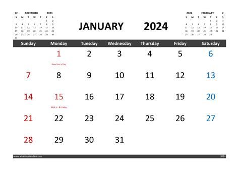Free January 2024 Calendar Printable With Holidays