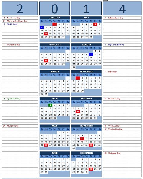 2014 calendar excel templates