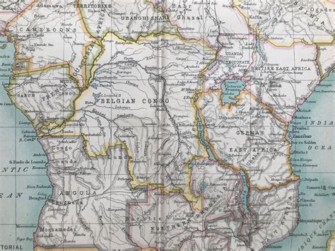 1912 Equatorial Africa Original Antique Map Belgian Congo Cameroon