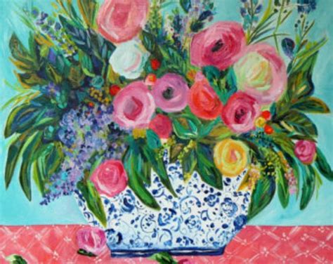 Large Bold Floral Still Life Bright Bouquet Abstract Etsy Floral