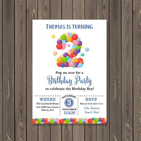 Balloon Birthday Party Invitations Bubbles Birthday Etsy Birthday