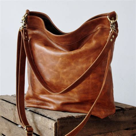 Rustic Leather Shopper Brown Tote Bag Large Purse Etsy De Brown