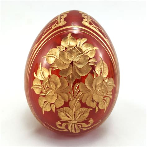Russian Bouquet Red Faberge Crystal Egg