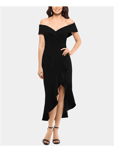 Xscape Womens Black Cap Sleeve Off Shoulder Midi Cocktail Dress Size 6 Ebay