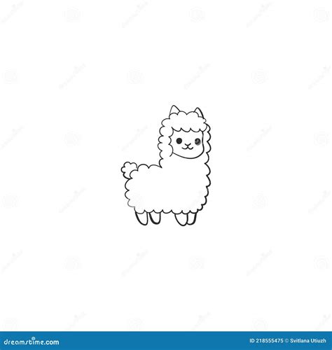 Vector Isolated Cute Cartoon Lama Alpaca Contour Line Drawing