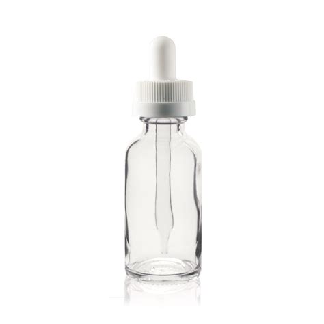 1 Oz Clear Boston Round Glass Bottle W White Child Resistant Dropper