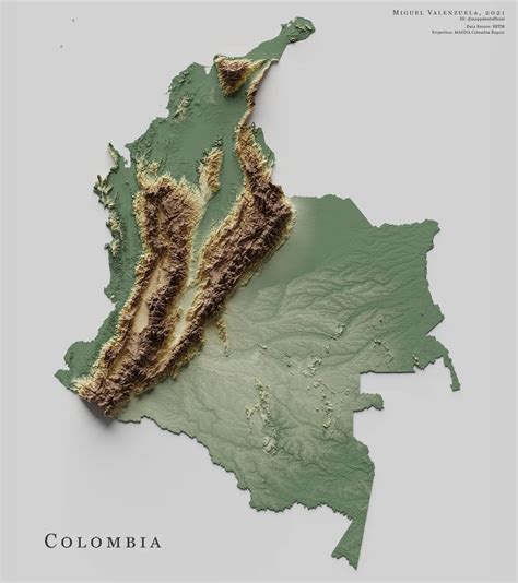 Mapa De Relieve De Colombia Por Miguel Valenzuela 2022 Mapas Milhaud