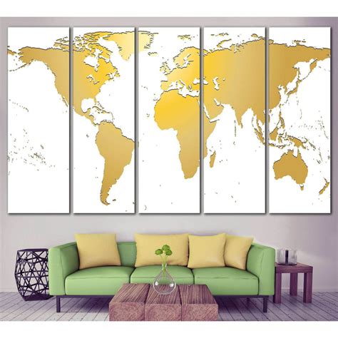 White Gold World Map №862 Ready To Hang Canvas Print Zellart Canvas