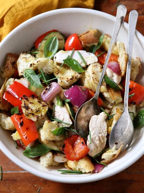 Grilled Bread Salad With Chicken Breast And Summer Vegetables