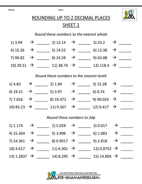 Rounding Decimals Worksheets Printable Free
