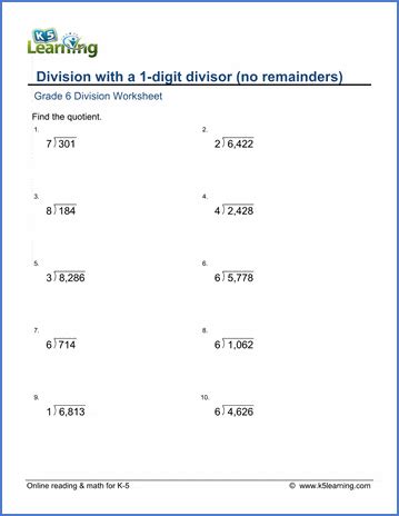 grade  math worksheet multiplication division division