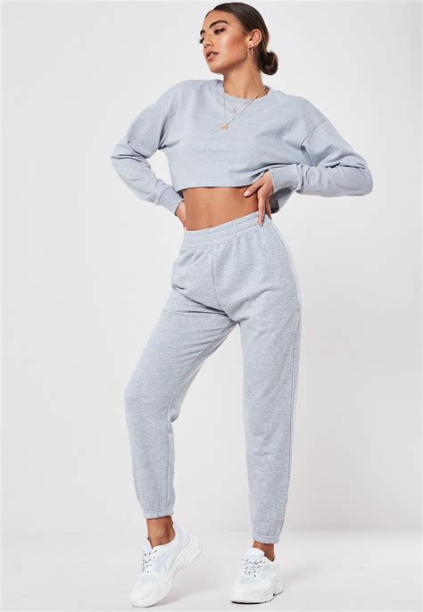 Petite Grey Crop Sweatshirt And Joggers Co Ord Set Missguided In 2020