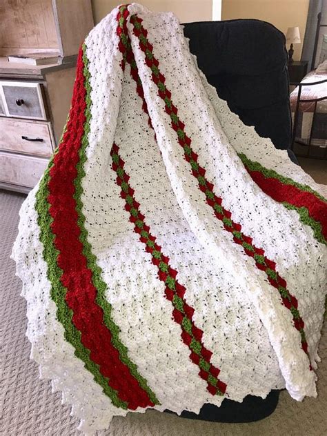 Beautiful Crocheted Christmas Afghan In Bright Happy Red And Christmas