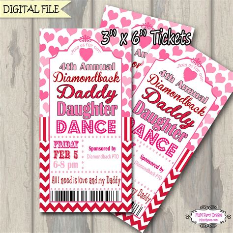 Daddy Daughter Dance Ticket Celebration Valentine Red And Pink