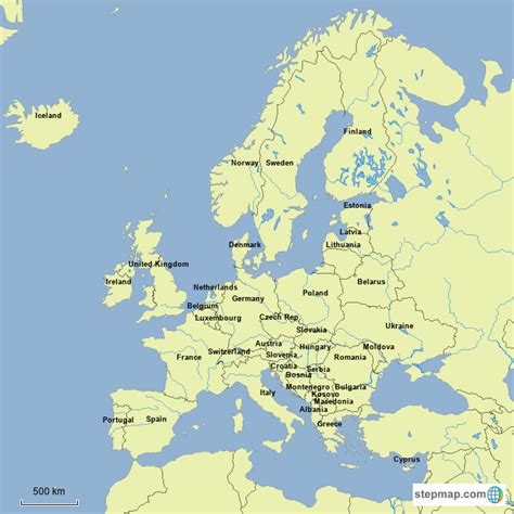 Color an editable map, fill in the legend, and download it for free to use in your project. StepMap - Countries of the European Realm - Landkarte für ...